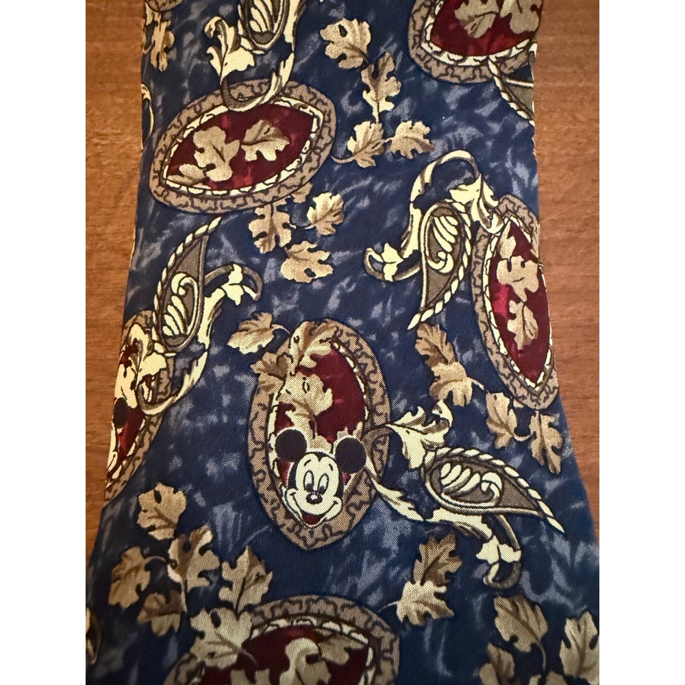 Mickey Inc Disney Mens Silk Tie Navy Blue Medallion Mickey Mouse Ornate Pattern